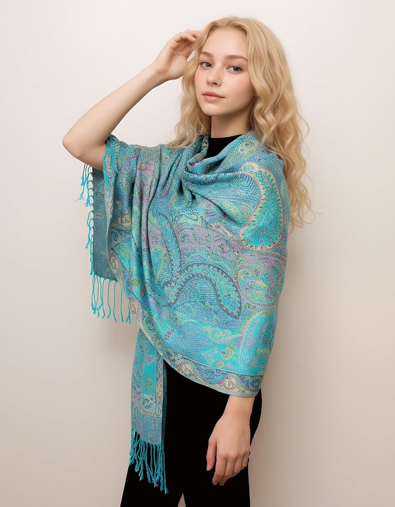 Achillea Big Paisley Pashmina Shawl Wrap for Women – Elegant Scarf for Weddings, Evening Dresses, Festivals & Daily Wear - Image 3